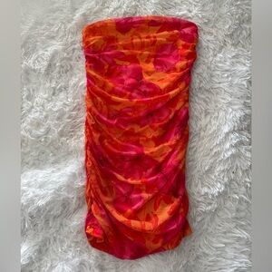 SHEIN Orange and Pink Strapless Bodycon Dress with small slit. Never worn.